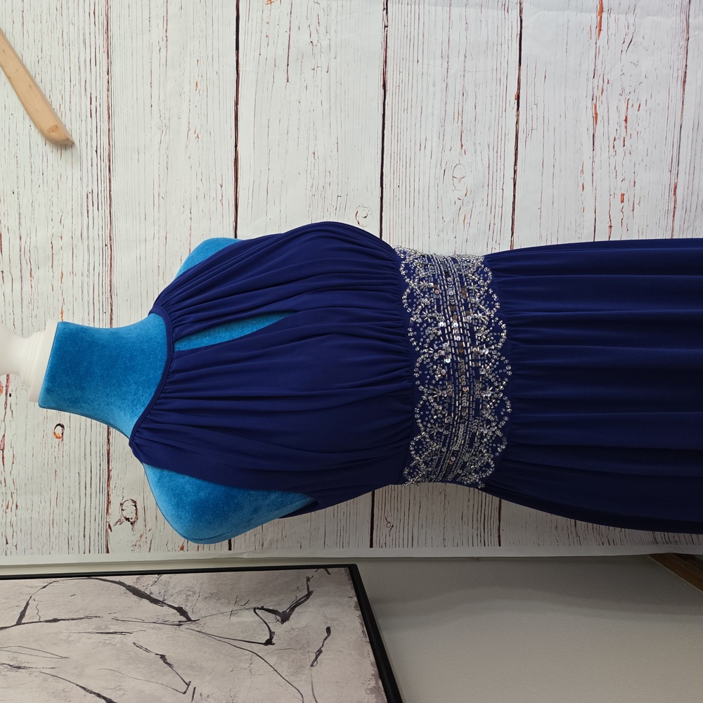 R & M Richards Long Halter Dress With Rhinetone Waistline Size 10 - Picture 8 of 17